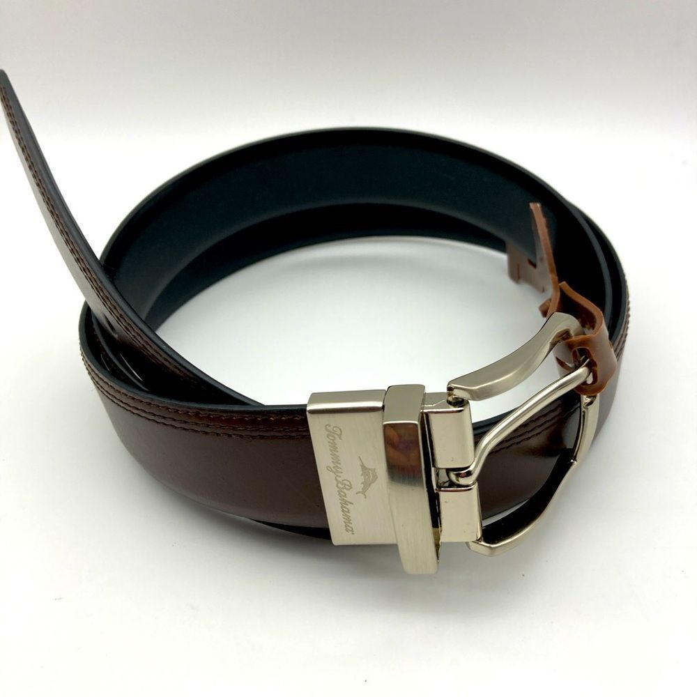 NWT Tommy Bahama Reversible Brown/Black Leather Men’s Belt Size L 38-40